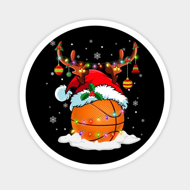 Reindeer Santa Hat Basketball Christmas Lights Xmas Magnet by Dunnhlpp